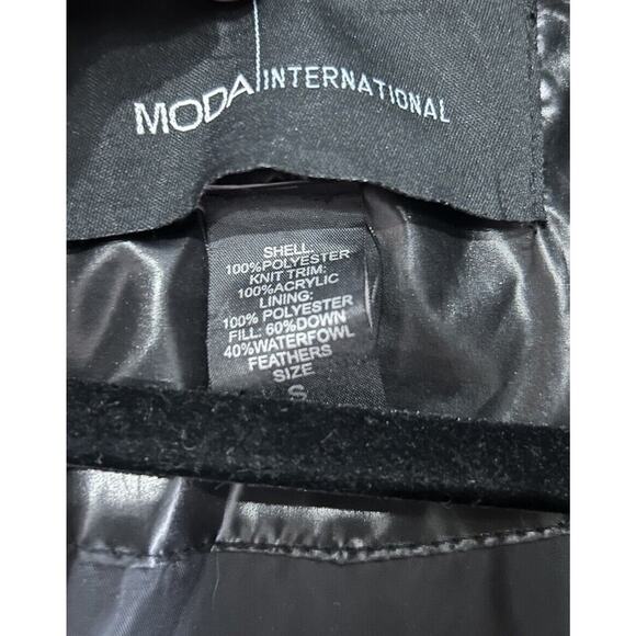 Moda international Puffer Jacket Black Women’s Size Small Long Winter Coat Shiny - Picture 3 of 15